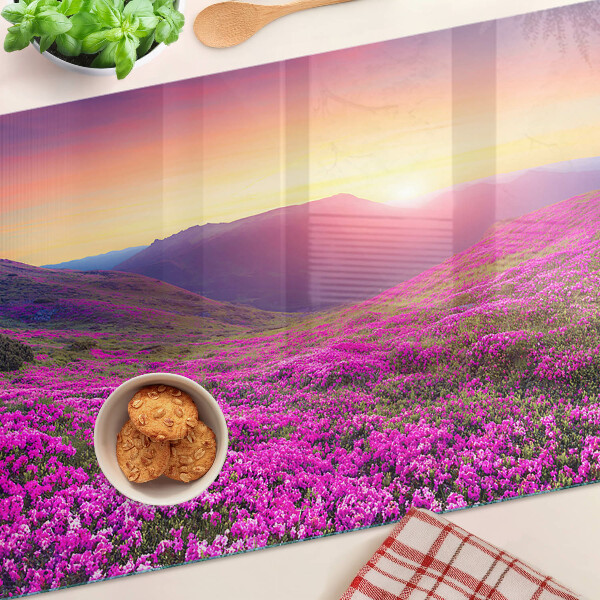 Planche à découper en verre Paysage floral au coucher du soleil