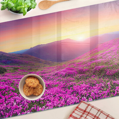 Planche à découper en verre Paysage floral au coucher du soleil