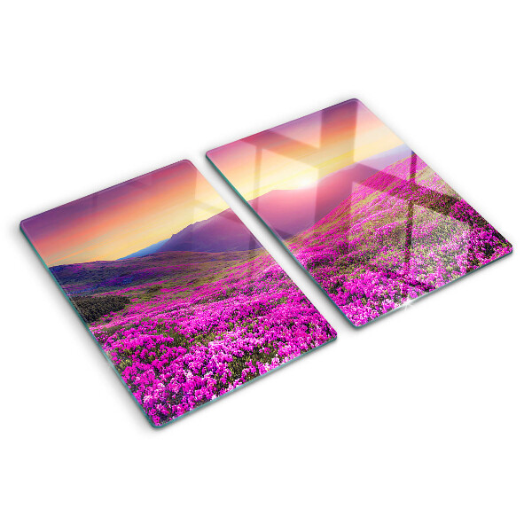 Planche à découper en verre Paysage floral au coucher du soleil