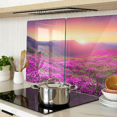 Planche à découper en verre Paysage floral au coucher du soleil