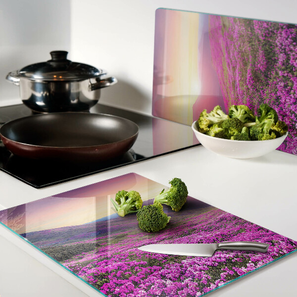 Planche à découper en verre Paysage floral au coucher du soleil