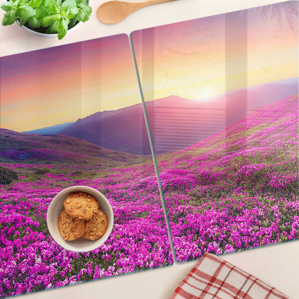 Planche à découper en verre Paysage floral au coucher du soleil