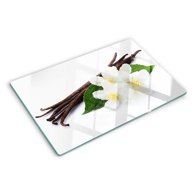 Planche à découper verre Fleurs et gousses de vanille