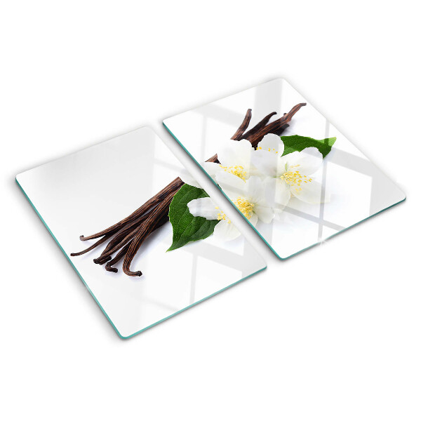 Planche à découper verre Fleurs et gousses de vanille