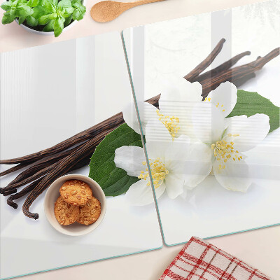 Planche à découper verre Fleurs et gousses de vanille