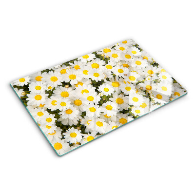 Planche à découper verre Marguerites sur fond blanc