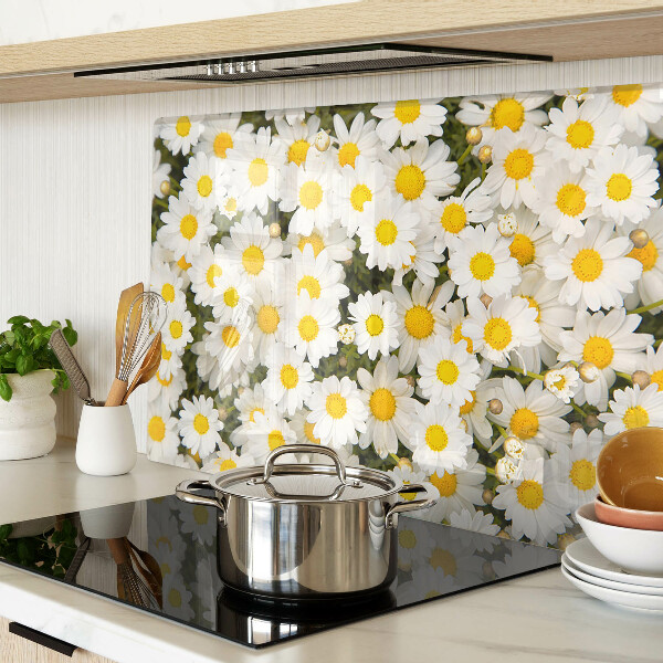 Planche à découper verre Marguerites sur fond blanc