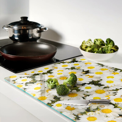 Planche à découper verre Marguerites sur fond blanc