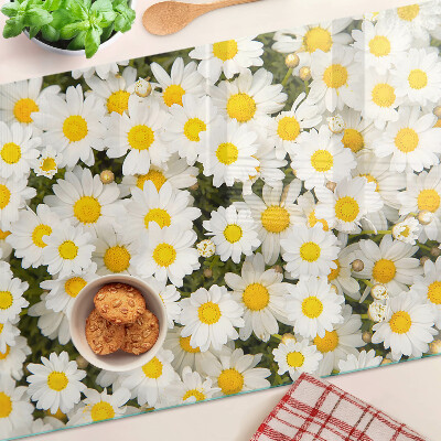 Planche à découper verre Marguerites sur fond blanc