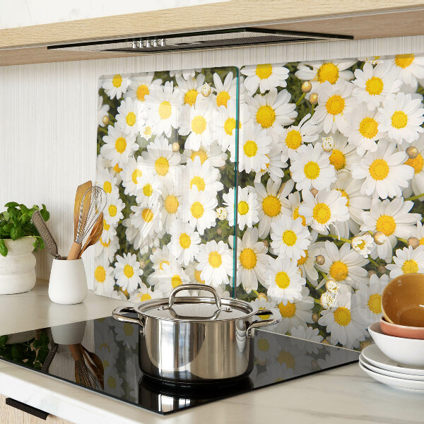 Planche à découper verre Marguerites sur fond blanc