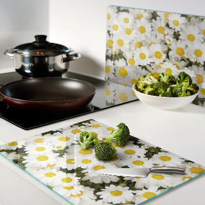 Planche à découper verre Marguerites sur fond blanc