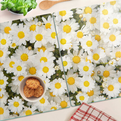 Planche à découper verre Marguerites sur fond blanc