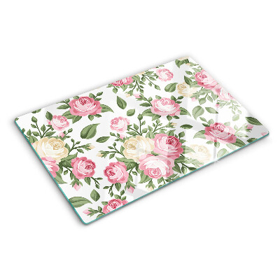 Planche à découper verre Motif floral rose