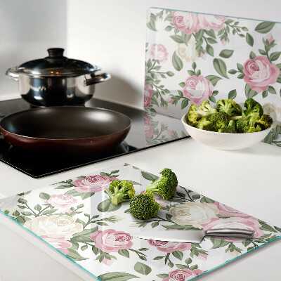 Planche à découper verre Motif floral rose