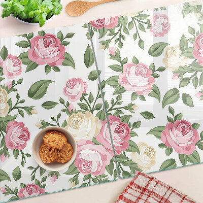 Planche à découper verre Motif floral rose