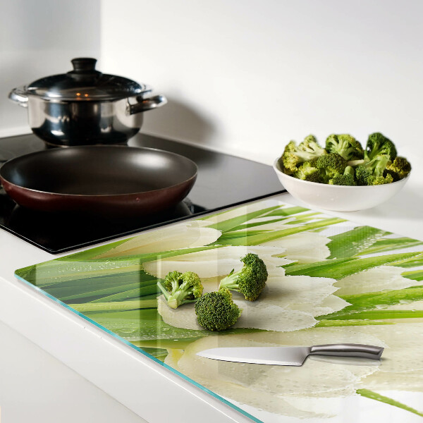 Planche à découper verre Tulipes dans des gouttes d'eau