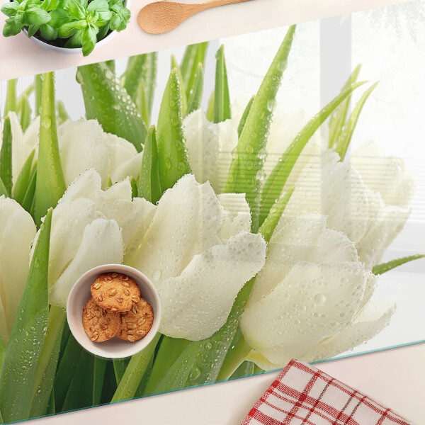 Planche à découper verre Tulipes dans des gouttes d'eau