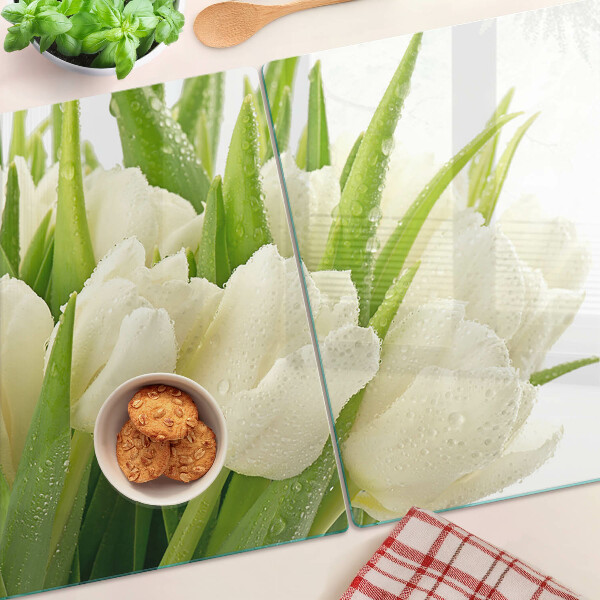 Planche à découper verre Tulipes dans des gouttes d'eau