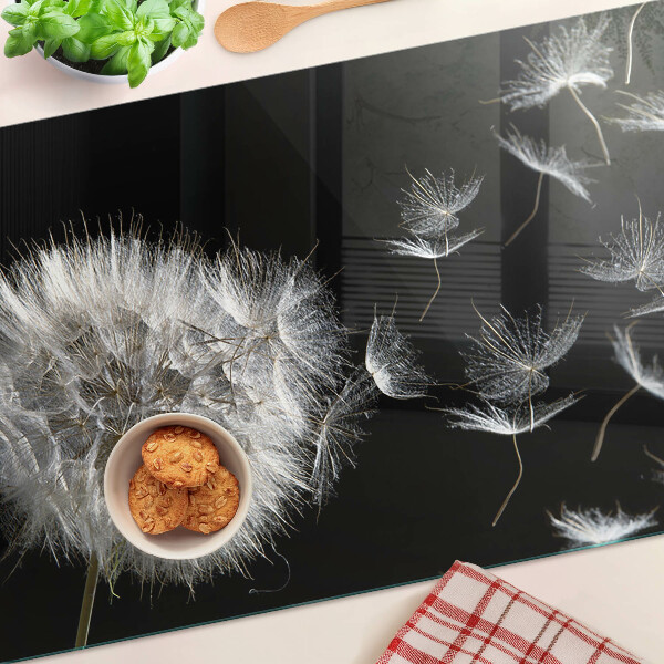 Planche à découper en verre Pissenlits sur fond noir