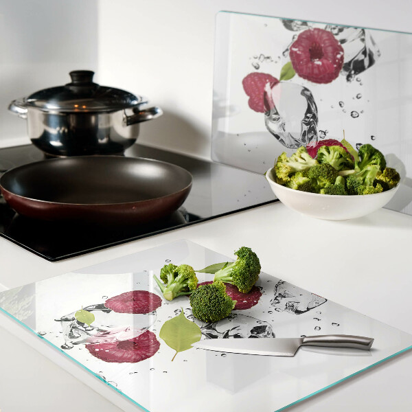 Planche à découper verre Fraises avec glace