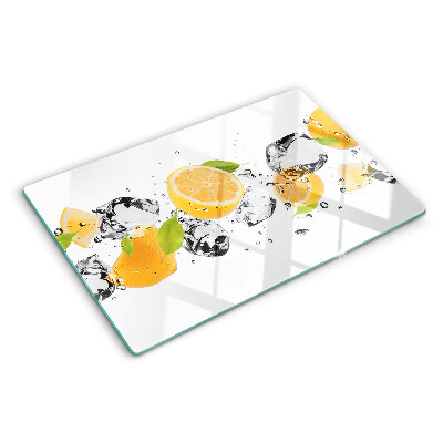 Planche à découper verre Citrons avec de la glace