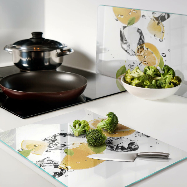 Planche à découper verre Citrons avec de la glace