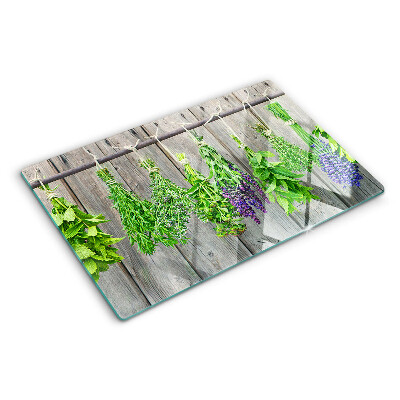 Planche à découper verre Herbes séchées sur fond de bois