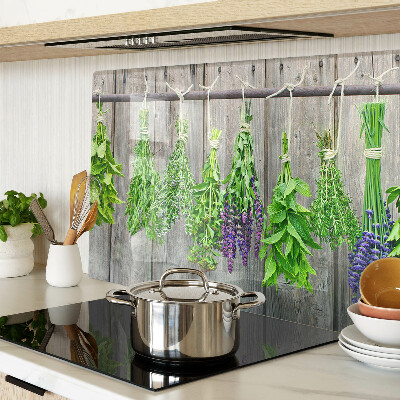 Planche à découper verre Herbes séchées sur fond de bois