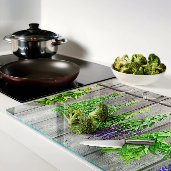 Planche à découper verre Herbes séchées sur fond de bois