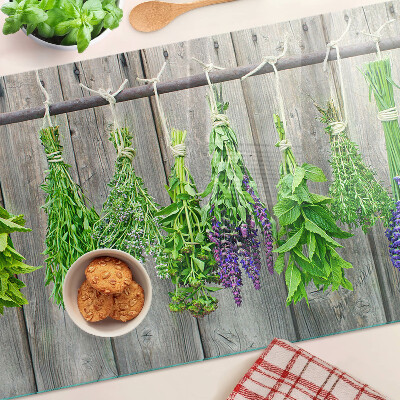 Planche à découper verre Herbes séchées sur fond de bois