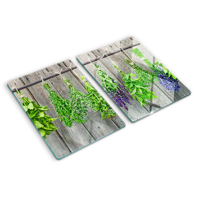 Planche à découper verre Herbes séchées sur fond de bois