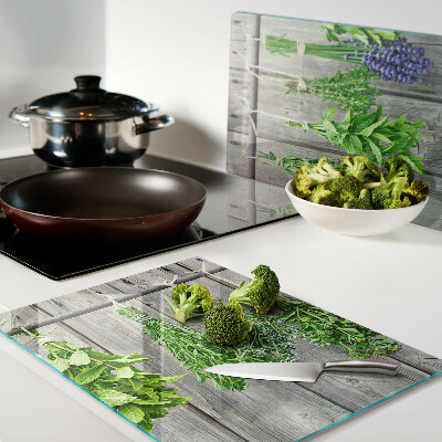 Planche à découper verre Herbes séchées sur fond de bois