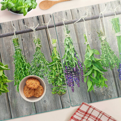 Planche à découper verre Herbes séchées sur fond de bois