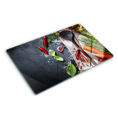 Planche à découper en verre Épices et légumes de cuisine