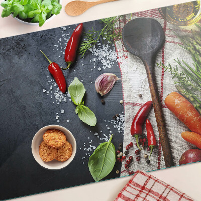 Planche à découper en verre Épices et légumes de cuisine