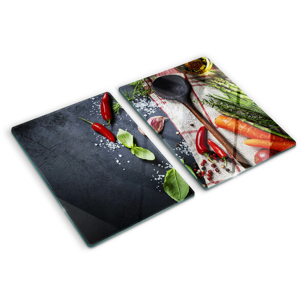 Planche à découper en verre Épices et légumes de cuisine