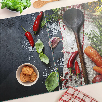 Planche à découper en verre Épices et légumes de cuisine