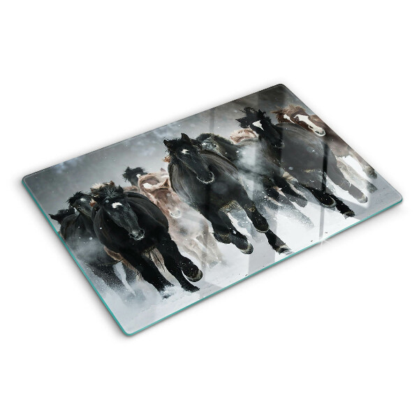 Planche à découper en verre Chevaux au galop dans le brouillard