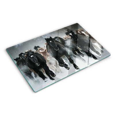 Planche à découper en verre Chevaux au galop dans le brouillard