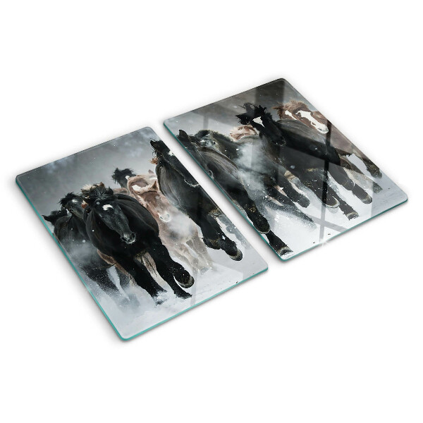 Planche à découper en verre Chevaux au galop dans le brouillard