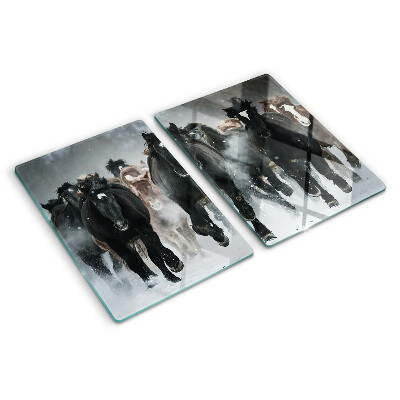 Planche à découper en verre Chevaux au galop dans le brouillard