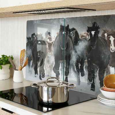 Planche à découper en verre Chevaux au galop dans le brouillard