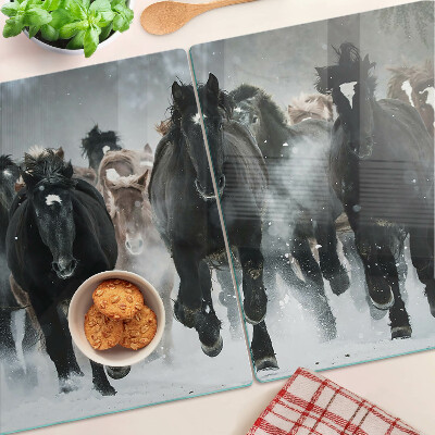 Planche à découper en verre Chevaux au galop dans le brouillard