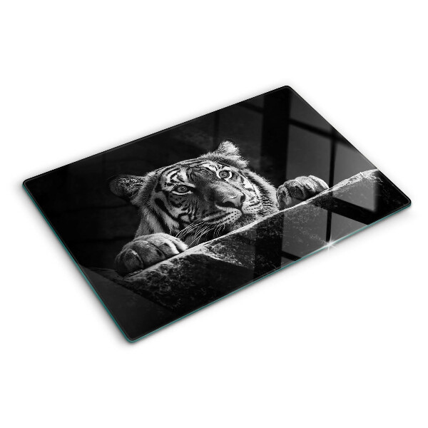 Planche à découper verre Tigre en noir et blanc