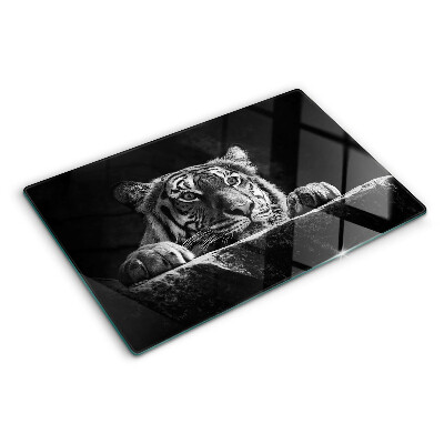 Planche à découper verre Tigre en noir et blanc