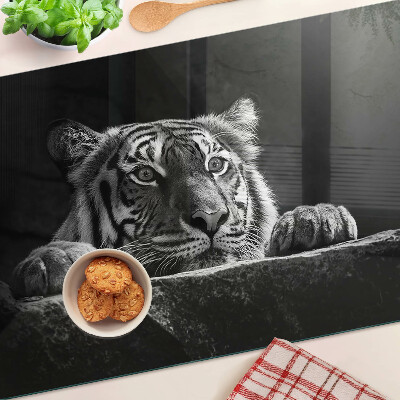 Planche à découper verre Tigre en noir et blanc