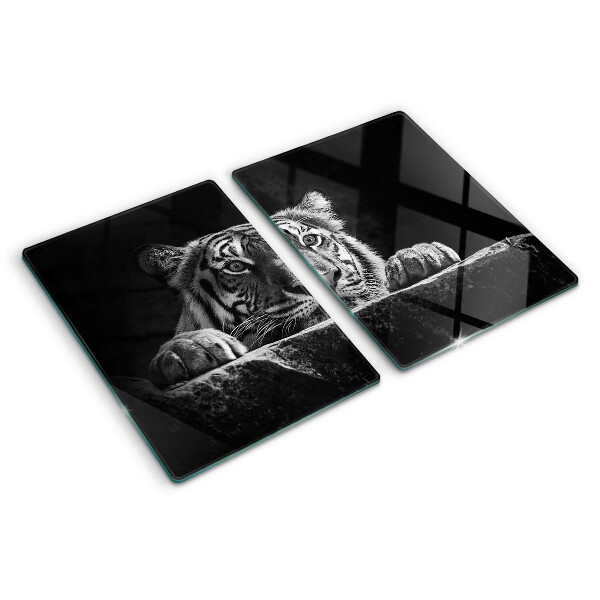 Planche à découper verre Tigre en noir et blanc