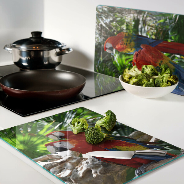 Planche à découper verre Perroquets dans un cadre tropical