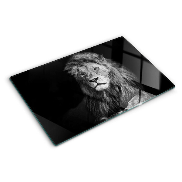 Planche à découper en verre Lion en noir et blanc