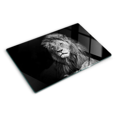 Planche à découper en verre Lion en noir et blanc